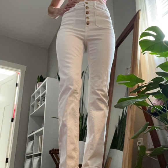 White High Waisted Straight Leg Jeans - Picture 1 of 6